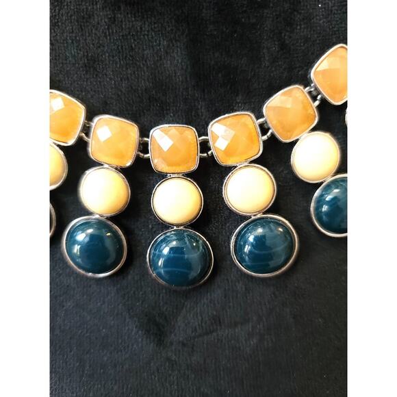 Women's Statement Necklace Blue Yellow White Drop Charms Lobster Clasp Chain - Picture 3 of 6